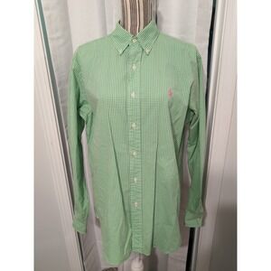 Ralph Lauren Classic Fit Green Gingham Button Down Shirt Men's XL Pink Pony Logo